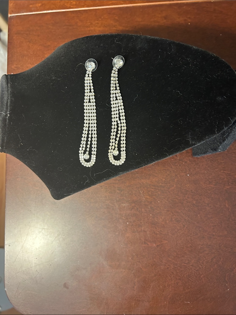 Rhinestone Loop Drop Earrings in Silver Tone